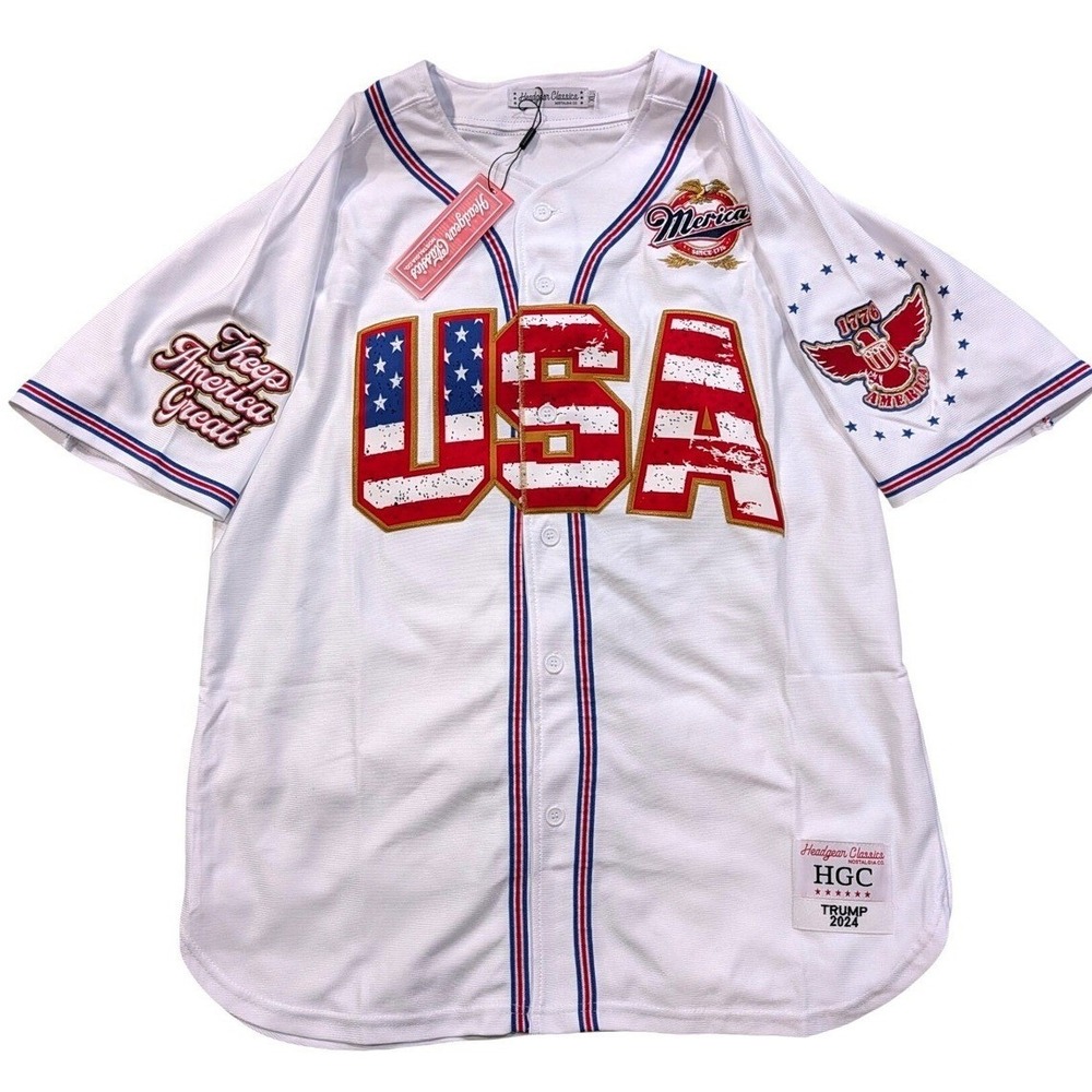 NWT Headgear Classics Trump‎ 2024 "Merica" USA Baseball Jersey Men's XL Stitched